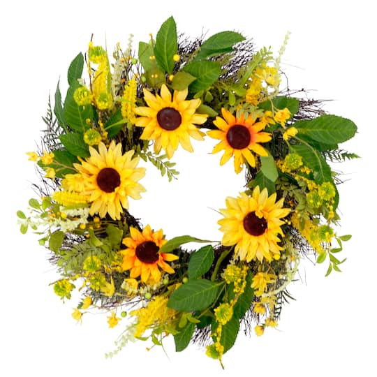 24&#x27;&#x27; Green and Yellow Sunflower Floral Wreath